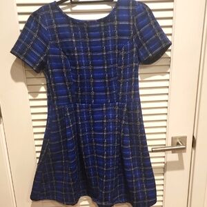 Blue Plaid Short Sleeve Dress Fits Sm/medium